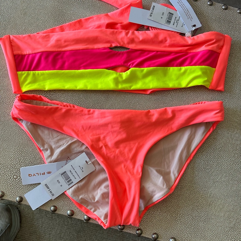 PilyQ PQ bandeau bikini top with full ruched bottoms